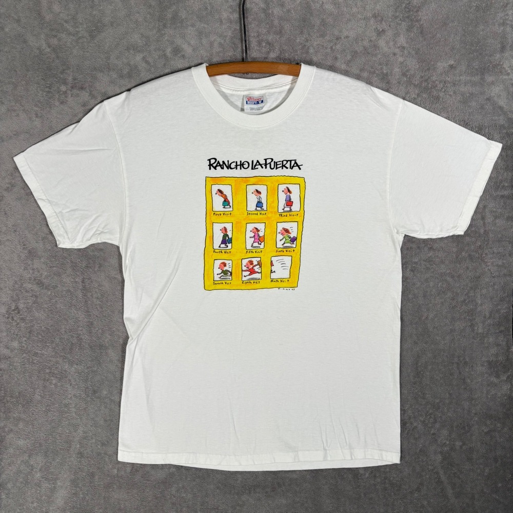 Vintage Hanes Beefy-T Rancho La Puerta 10th‎ Visit Graphic T-Shirt White Large